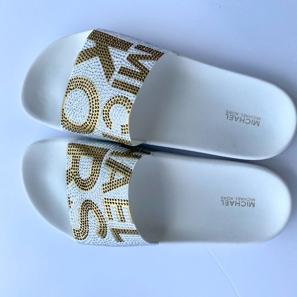 Michael Kors Gilmore slides White and Gold - Picture 5 of 9